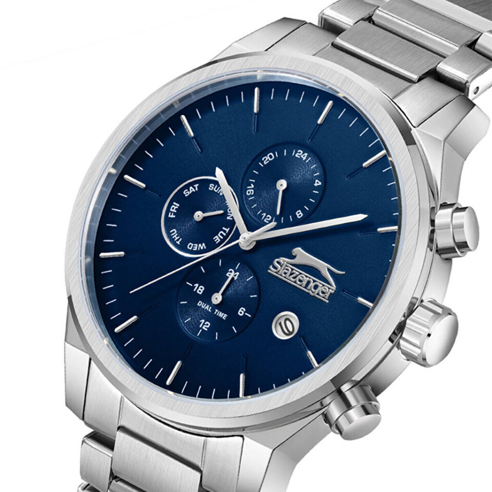 Slazenger SL.09.2400.2.02 Quartz Çelik Gri Lacivert Kadran 44 mm Erkek Kol Saati