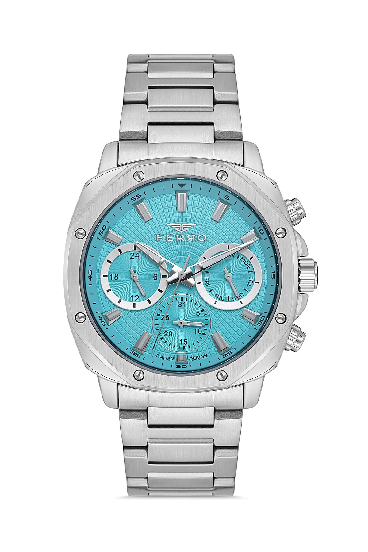 Ferro Gümüş Çelik Kordon Erkek Kol Saati FM11652A-A15 Fonksiyonları Aktif 3 ATM Su Geçirmez