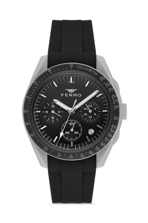 Ferro Siyah Silikon Kordon Kol Saati FM11401D-Y Fonksiyonları Aktif 3ATM Su Geçirmez HediyePaket