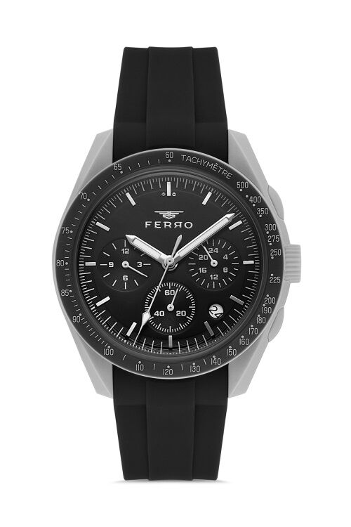 Ferro Siyah Silikon Kordon Kol Saati FM11401D-Y Fonksiyonları Aktif 3ATM Su Geçirmez HediyePaket