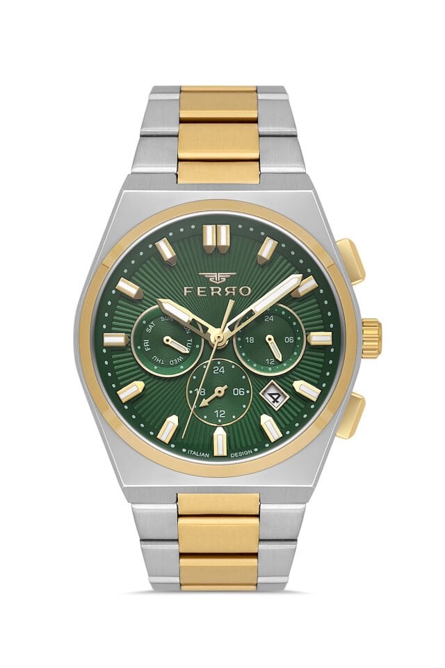 Ferro FM43027A-D6 Quartz Çelik Altın/Gri Yeşil Kadran 42 mm Erkek Kol Saati
