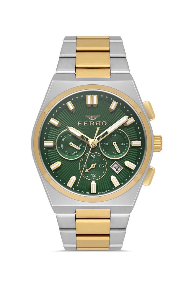 Ferro Sarı ve Gümüş Çelik Kordon Erkek Kol Saati FM43027A-D6 Tüm Fonksiyonlar Aktif 3ATM Su Geçirmez
