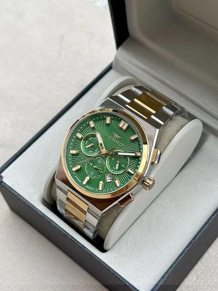 Ferro FM43027A-D6 Quartz Çelik Altın/Gri Yeşil Kadran 42 mm Erkek Kol Saati