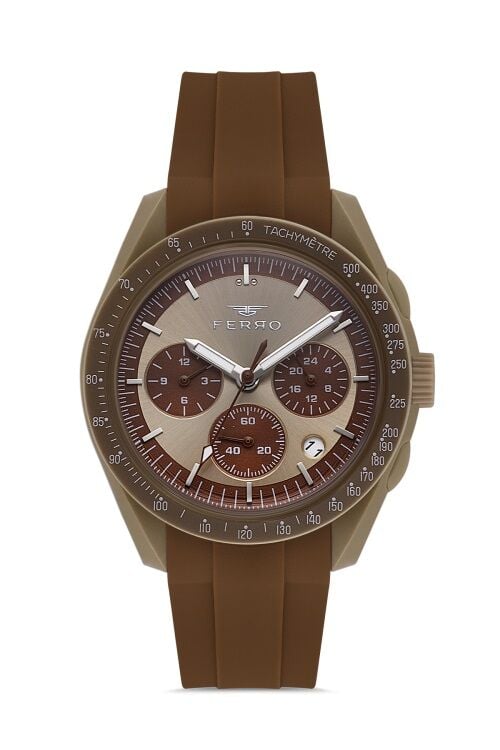 Ferro Kahverengi Silikon Kordon Kol Saati FM11401D-F6 Fonksiyonları Aktif 3ATM Su Geçirmez