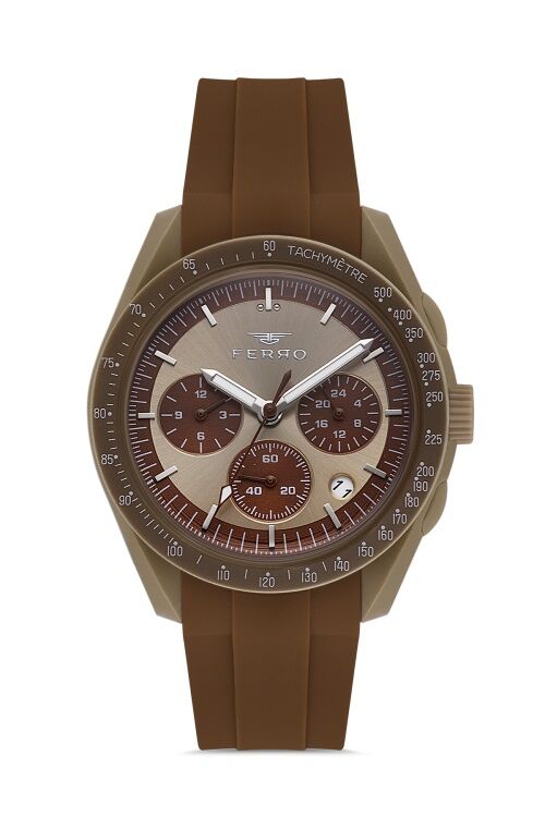 Ferro Kahverengi Silikon Kordon Kol Saati FM11401D-F6 Fonksiyonları Aktif 3ATM Su Geçirmez