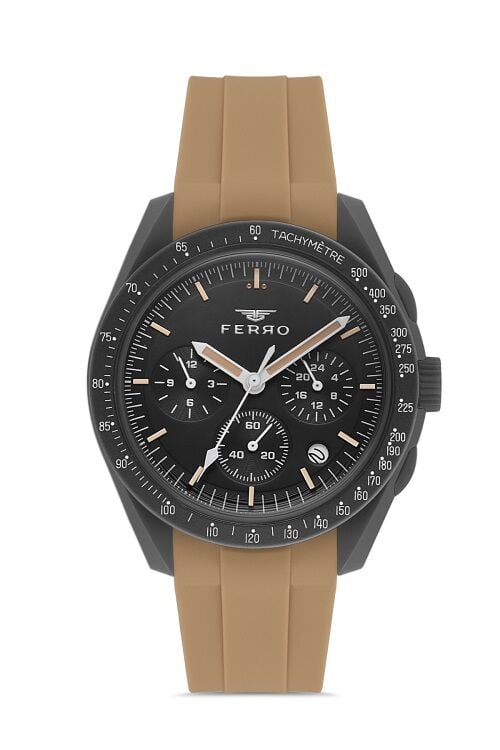 Ferro Kahverengi Silikon Kordon Kol Saati FM11401D-X Fonksiyonları Aktif 3ATM Su Geçirmez