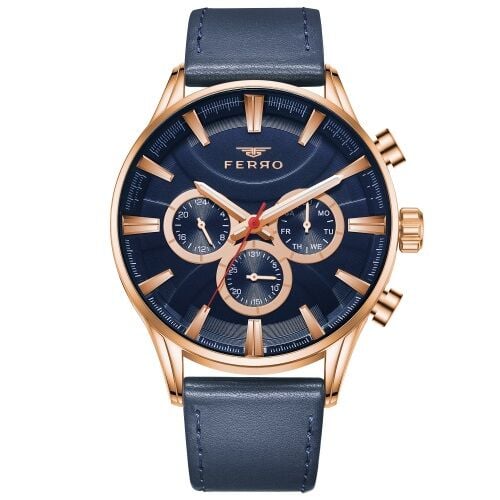 Ferro Lacivert Deri Kordon Erkek Kol Saati FM11180B-T Fonksiyonları Aktif 3ATM SuGeçirmez