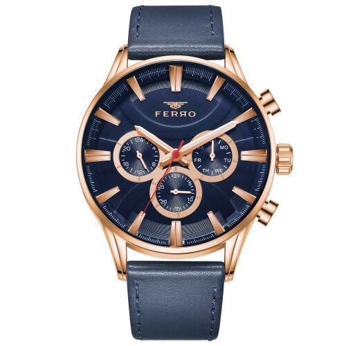 Ferro Lacivert Deri Kordon Erkek Kol Saati FM11180B-T Fonksiyonları Aktif 3ATM SuGeçirmez