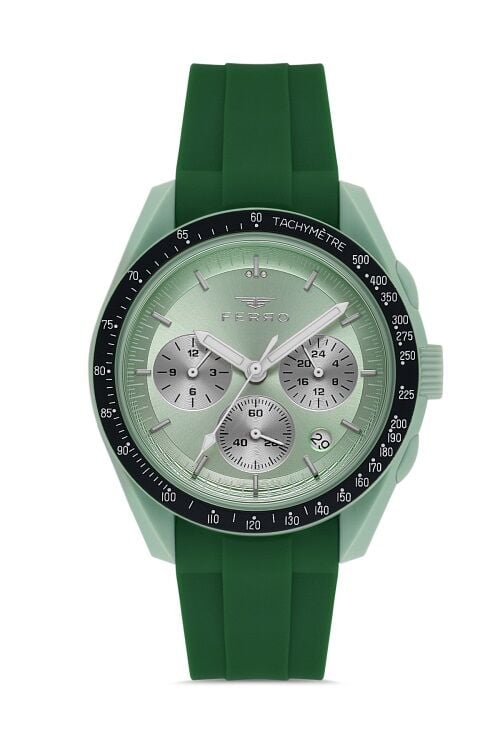 Ferro Yeşil Silikon Kordon Kol Saati FM11401D-ZG Fonksiyonları Aktif 3ATM Su Geçirmez HediyePaket