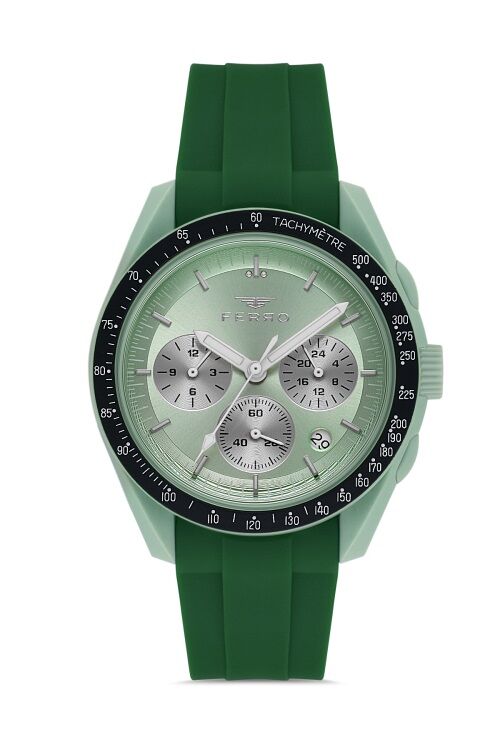 Ferro Yeşil Silikon Kordon Kol Saati FM11401D-ZG Fonksiyonları Aktif 3ATM Su Geçirmez HediyePaket