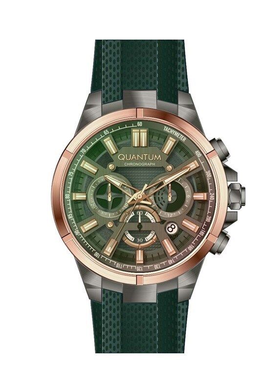 Quantum TTG1003.075 47 mm Yeşil Silikon Kordonlu Kronolu Erkek Kol Saati