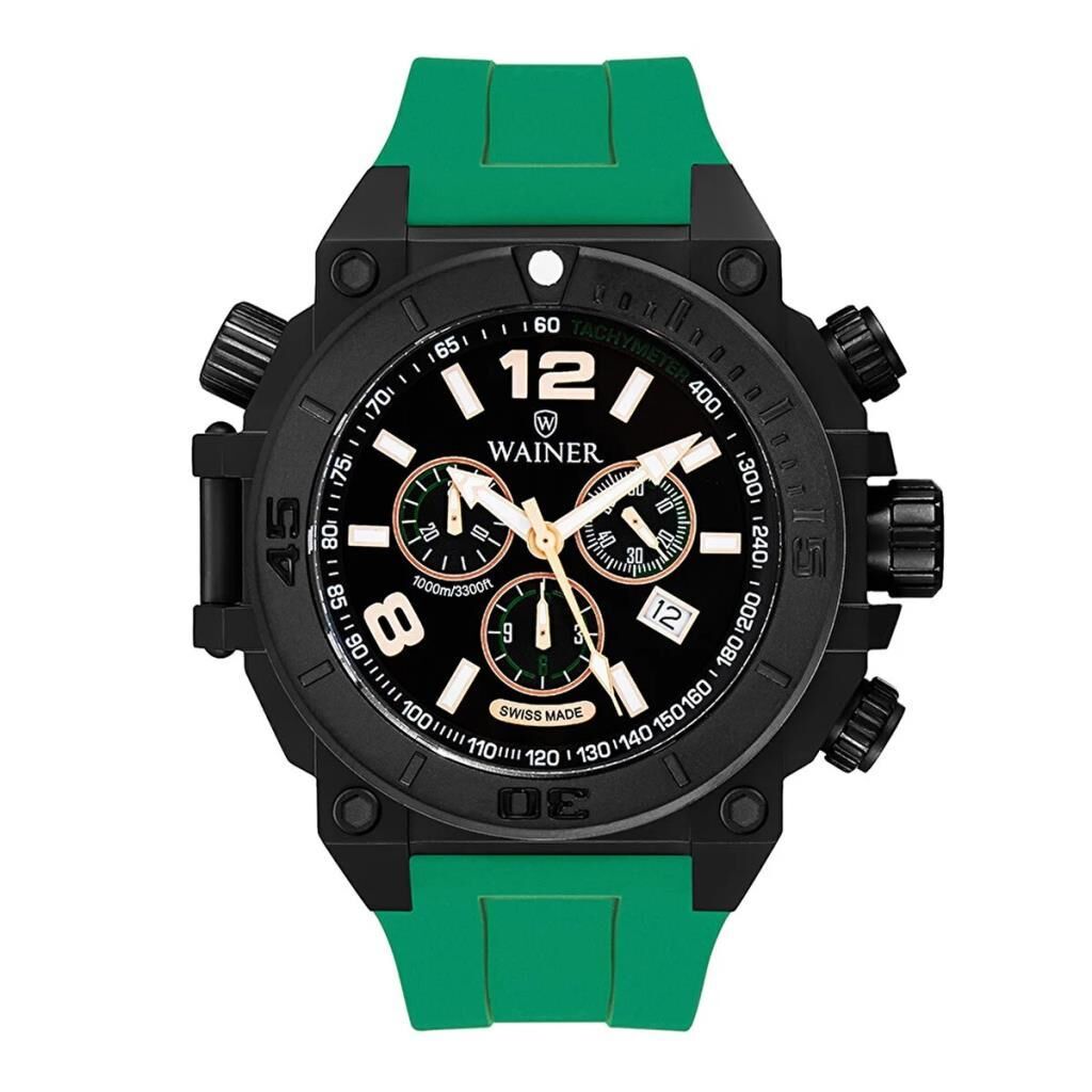 Wainer WA.10920-I Quartz Silikon Yeşil Siyah Kadran 10 ATM 50 mm Erkek Kol Saati