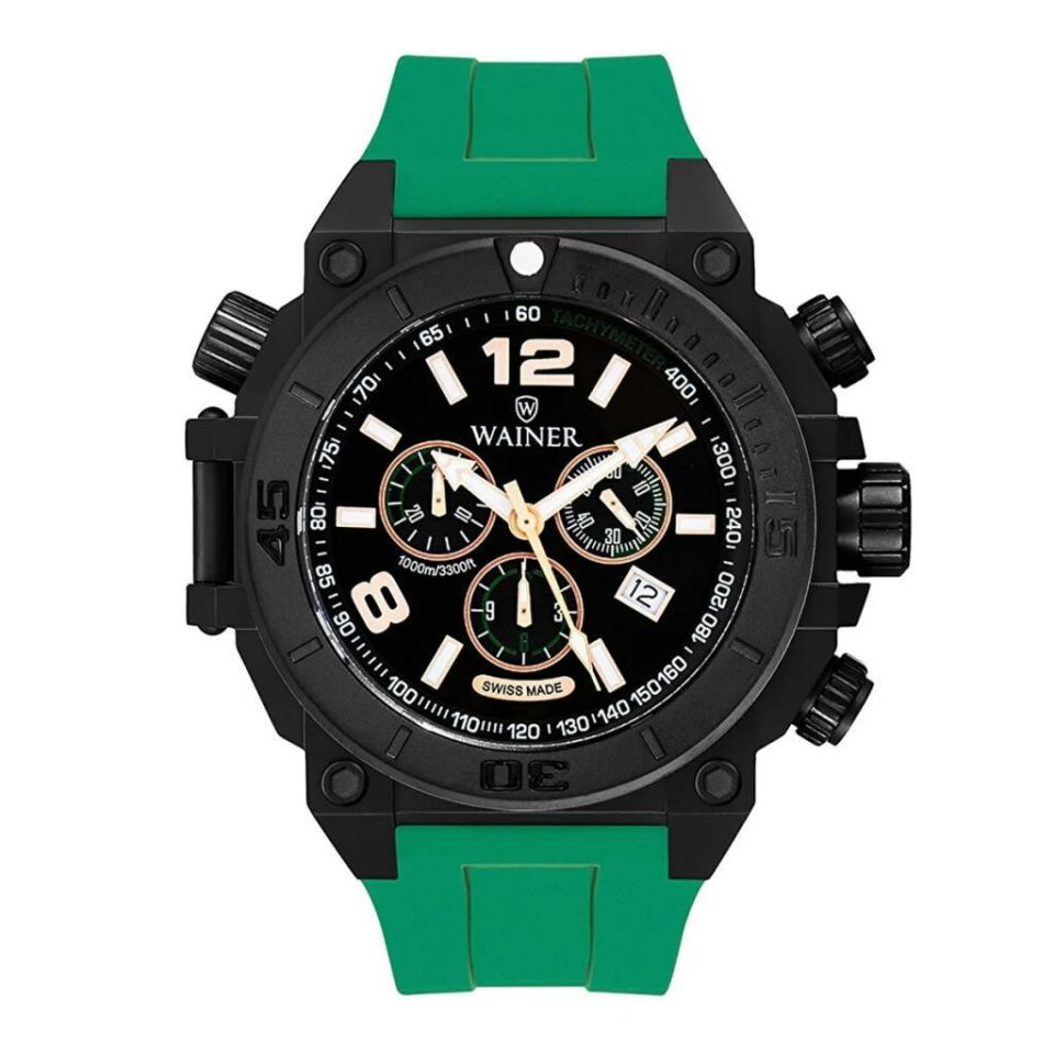 Wainer WA.10920-I Quartz Silikon Yeşil Siyah Kadran 10 ATM 50 mm Erkek Kol Saati