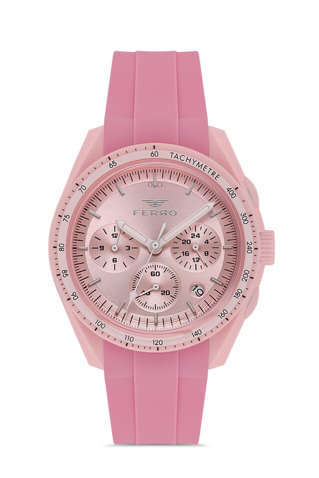 Ferro Pembe Silikon Kordon Kol Saati FM11401D-ZO Fonksiyonları Aktif 3ATM Su Geçirmez HediyePaket