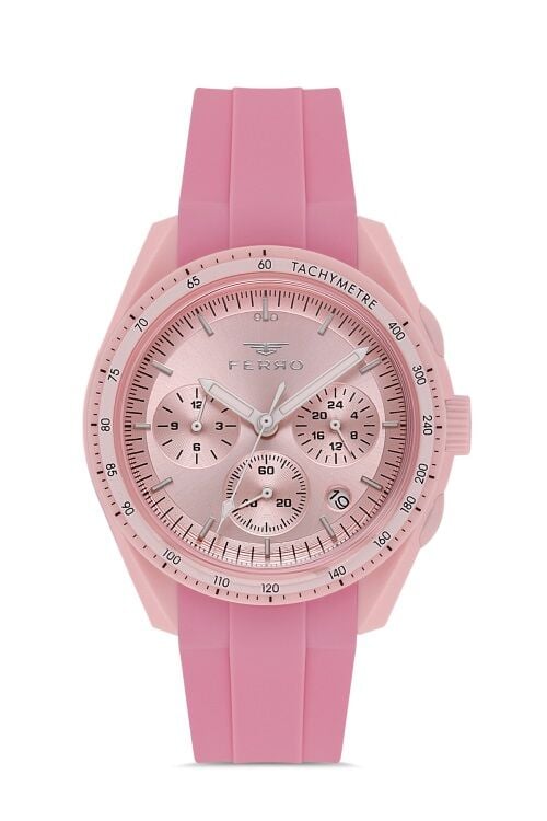 Ferro Pembe Silikon Kordon Kol Saati FM11401D-ZO Fonksiyonları Aktif 3ATM Su Geçirmez HediyePaket