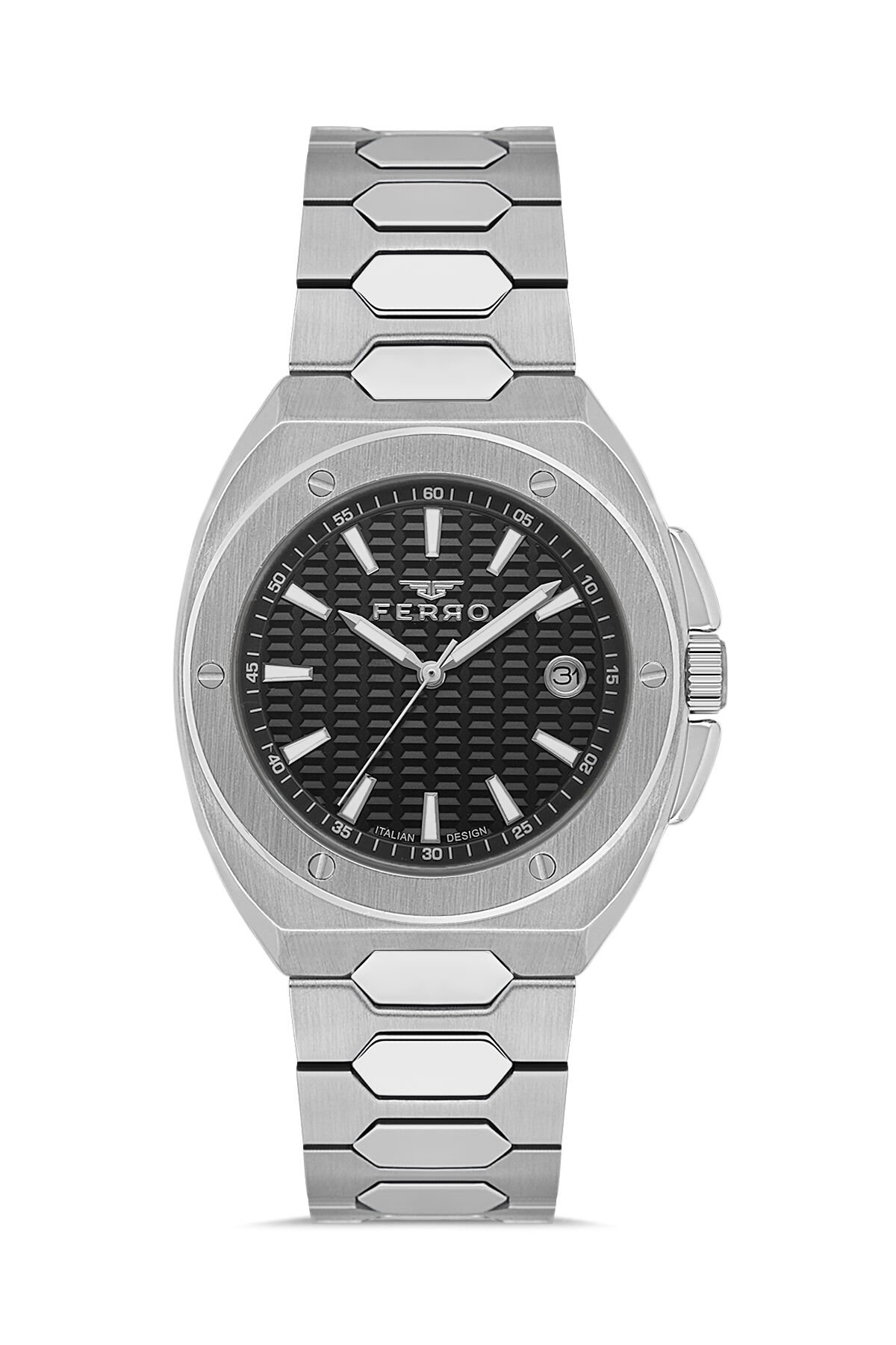 Ferro Gümüş Çelik Kordon Erkek Kol Saati FM40160A-A2 Tüm Fonksiyonlar Aktif 3 ATM Su Geçirmez