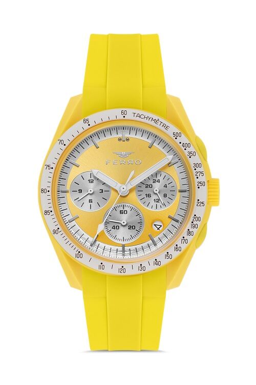 Ferro Sarı Silikon Kordon Kol Saati FM11401D-ZS Fonksiyonları Aktif 3ATM Su Geçirmez HediyePaket