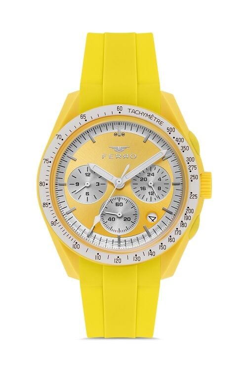 Ferro Sarı Silikon Kordon Kol Saati FM11401D-ZS Fonksiyonları Aktif 3ATM Su Geçirmez HediyePaket