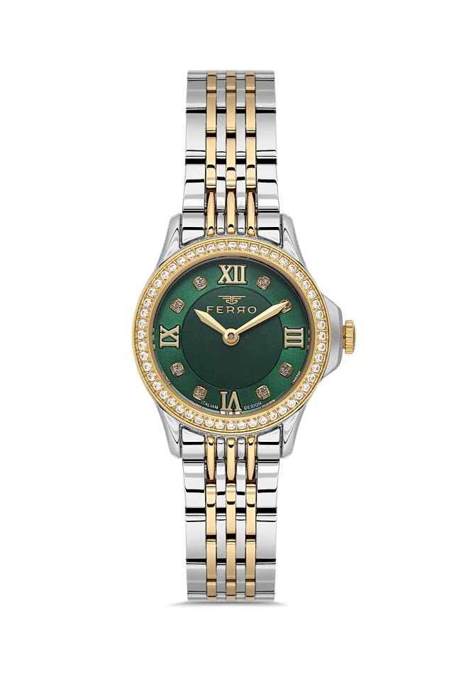 Ferro Sarı ve Gümüş Çelik Kordon Kadın Kol Saati FL43030A-D6 3ATM Su Geçirmez 2 Yıl Garantili
