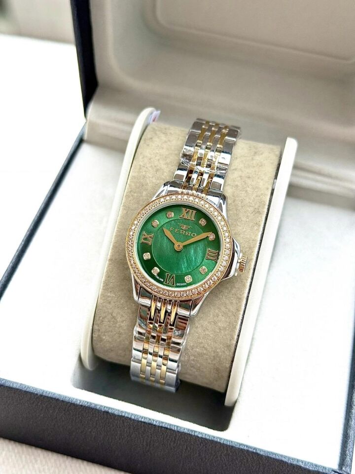 Ferro FL43030A-D6 Quartz Çelik Altın/Gri Yeşil Kadran 26 mm Kadın Kol Saati