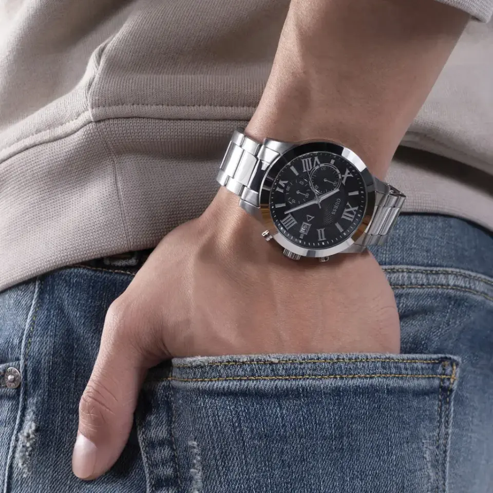 Guess GUW0668G3 Quartz Çelik Gri Siyah Kadran 45 mm Erkek Kol Saati