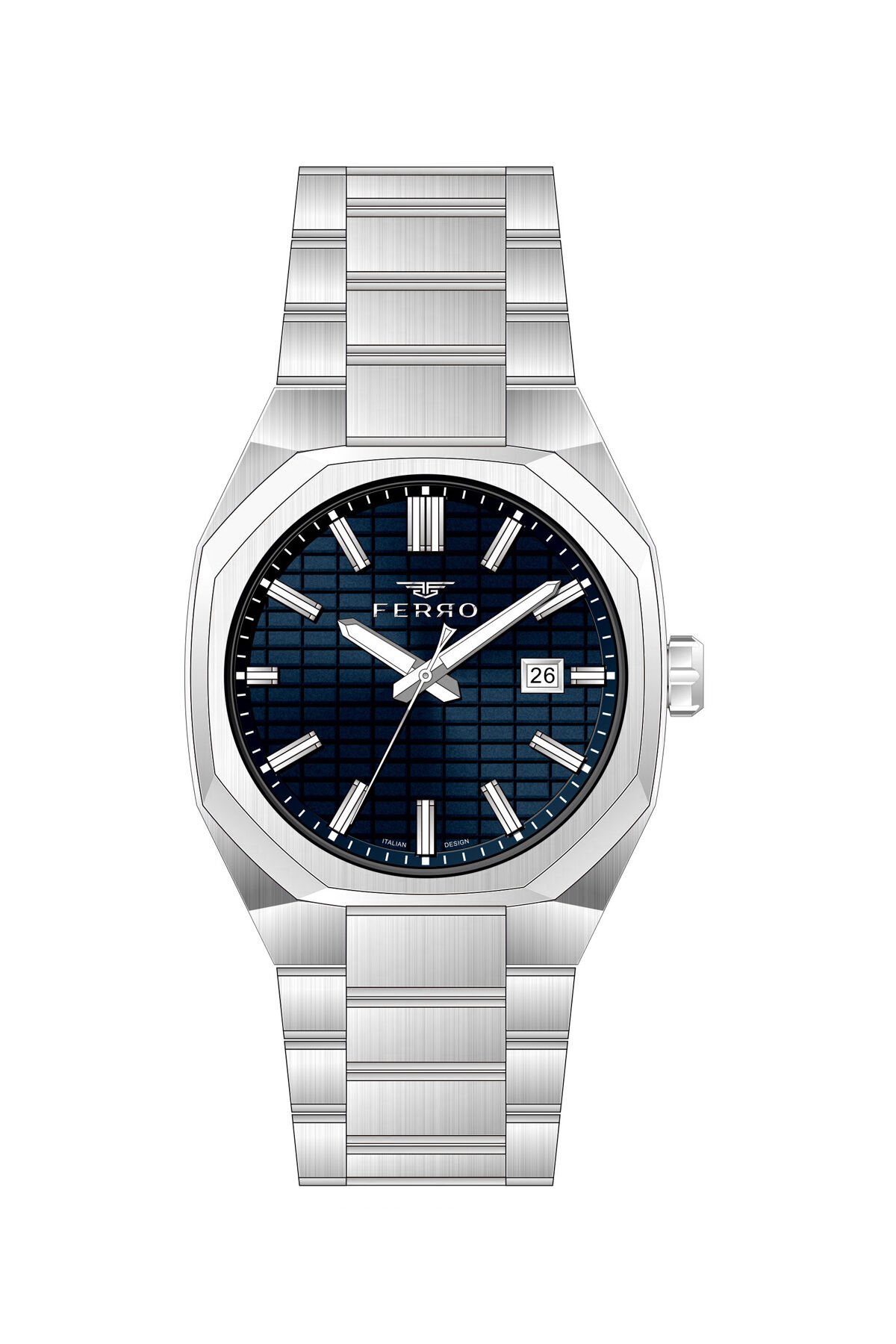 Ferro Gümüş Çelik Kordon Erkek Kol Saati FM43035A-A3 Tüm Fonksiyonlar Aktif 3ATM Su Geçirmez