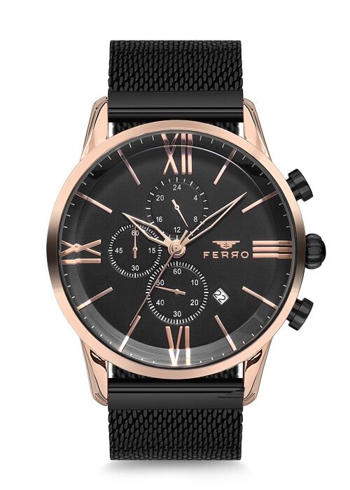 Ferro FM1536C-R Quartz Hasır Kordon Siyah 45 mm Erkek Kol Saati