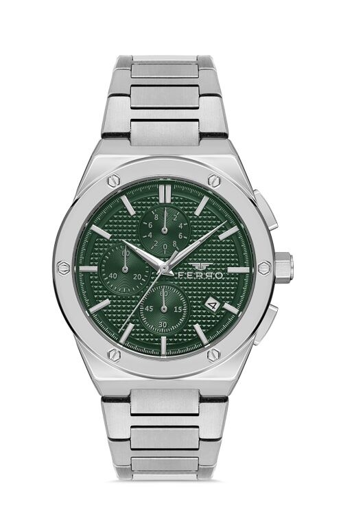 Ferro FM40102A-A6 Quartz Çelik Gri Yeşil Kadran 44 mm Fonsiyonları Aktif Erkek Kol Saati