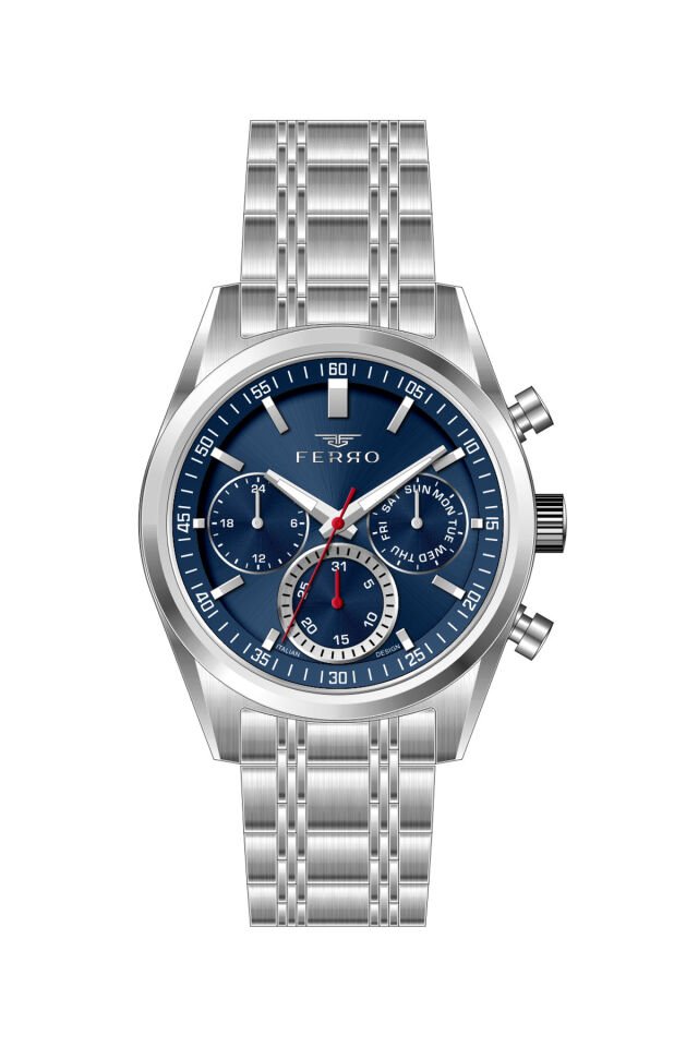 Ferro Gümüş Çelik Kordon Erkek Kol Saati FM40152A-A3 Tüm Fonksiyonlar Aktif 3 ATM Su Geçirmez