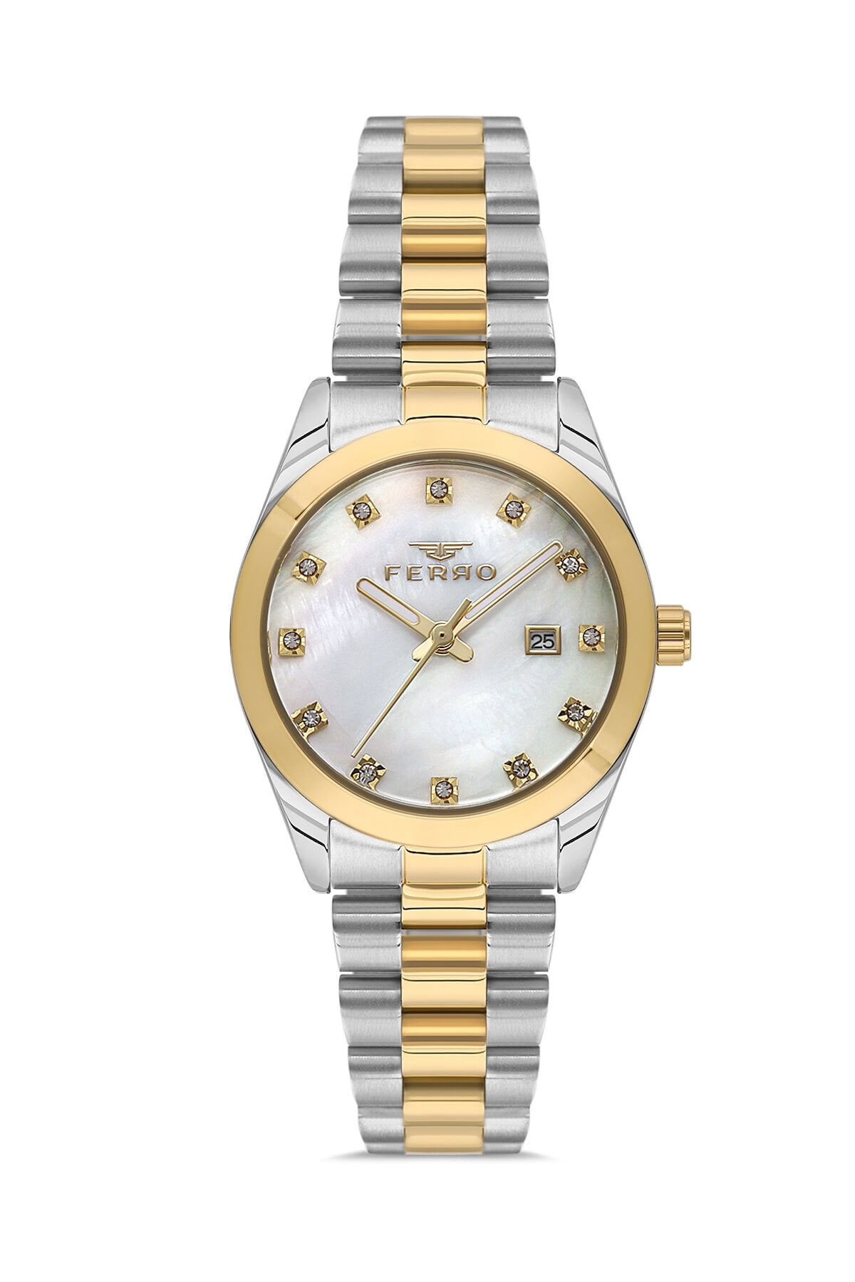 Ferro Sarı/Gümüş Çelik Kordon Kadın Kol Saati FL21570AWT-D 3ATM Su Geçirmez 2 Yıl Garantili
