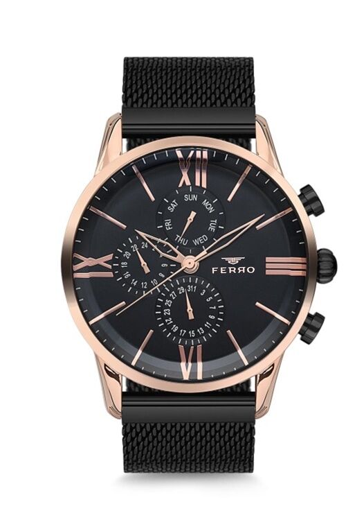 Ferro FM1536C-R Quartz Hasır Kordon Siyah 45 mm Erkek Kol Saati