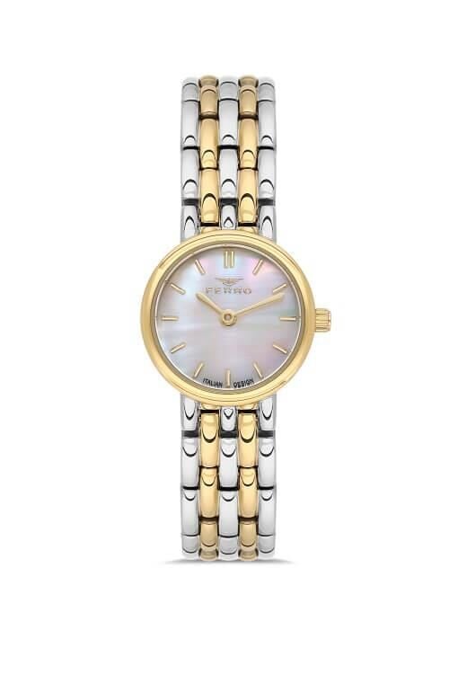 Ferro FL21486A-D FL21486A-D Quartz Çelik Kordon Sarı-Gri 22 mm Kadın Kol Saati
