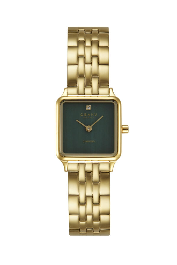 Obaku Denmark V301LXGESG Quartz Çelik Altın Rengi Yeşil Kadran 23 mm Kadın Kol Saati