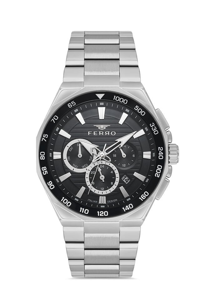 Ferro Gümüş Çelik Kordon Erkek Kol Saati FM11650A-A2 Fonksiyonları Aktif 3 ATM Su Geçirmez