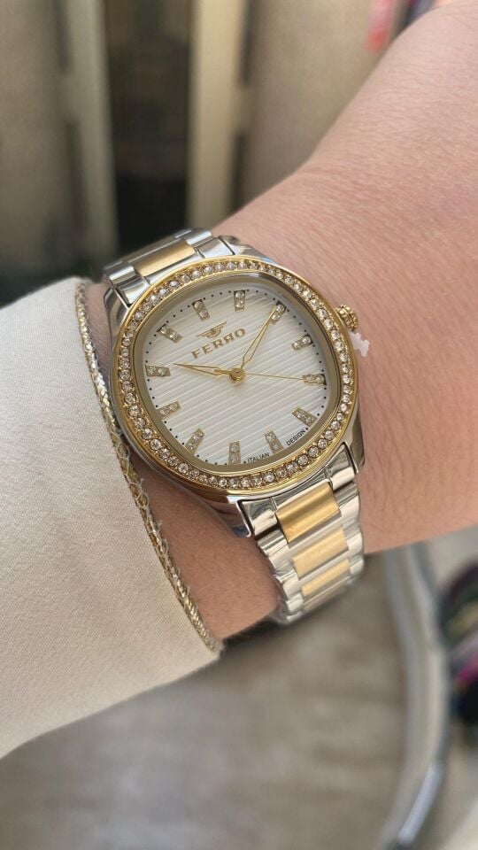 Ferro Quartz Çelik Altın/Gri 33 mm Kadın Kol Saati