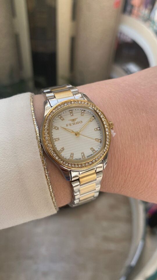 Ferro Quartz Çelik Altın/Gri 33 mm Kadın Kol Saati