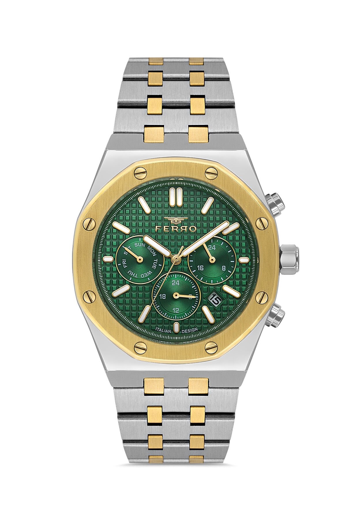 Ferro FM11508A-D6 Quartz Çelik Gri-Sarı Yeşil Kadran 42 mm Erkek Kol Saati