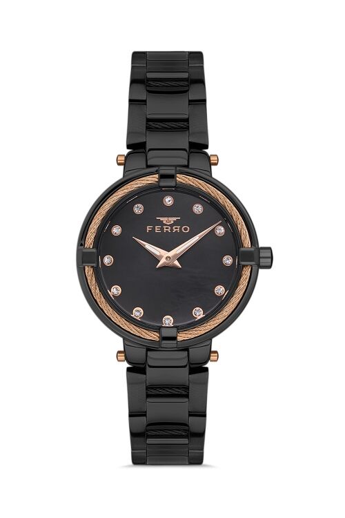 Ferro F40097A-G Quartz Çelik Siyah 32 mm Kadın Kol Saati