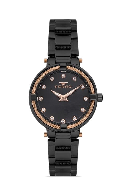 Ferro F40097A-G Quartz Çelik Siyah 32 mm Kadın Kol Saati
