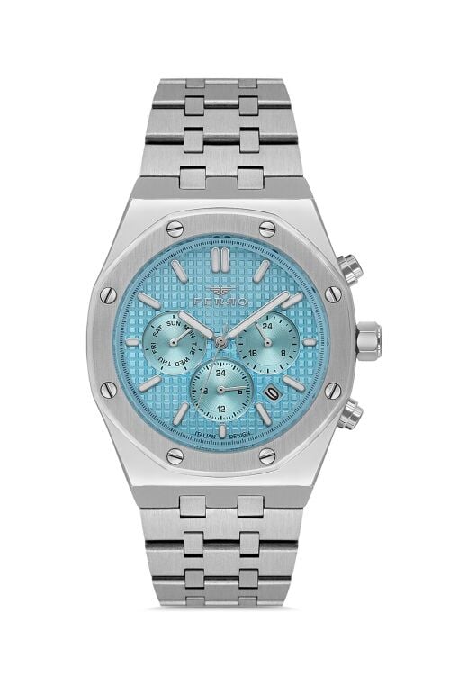 Ferro Gümüş Çelik Kordon Erkek Kol Saati FM11508A-A15 Fonksiyonları Aktif 3ATM Su Geçirmez