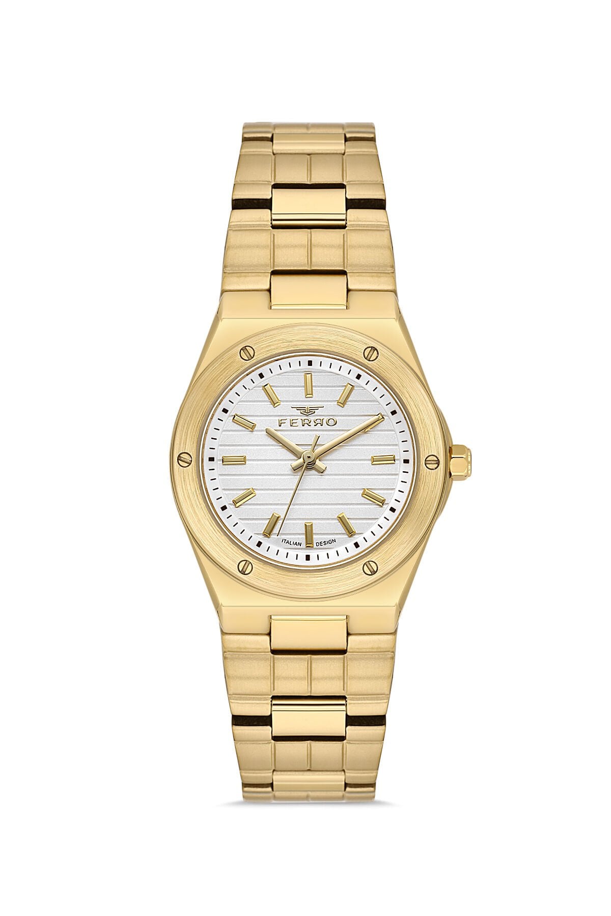 Ferro Sarı Çelik Kordon Kadın Kol Saati FL21643A-B 3ATM Su Geçirmez 2 Yıl Garantili HediyePaketli