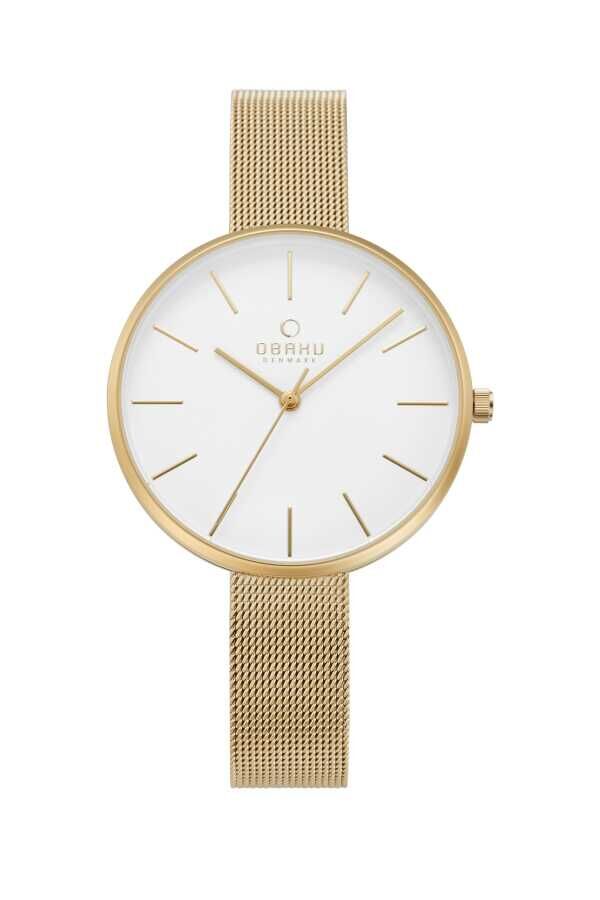 Obaku Denmark V211LXGIMG Quartz Hasır Altın Rengi Beyaz Kadran 36 mm Kadın Kol Saati