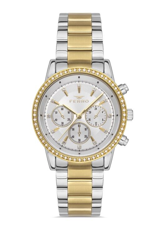Ferro Quartz Çelik Altın/Gri 36 mm Kadın Kol Saati