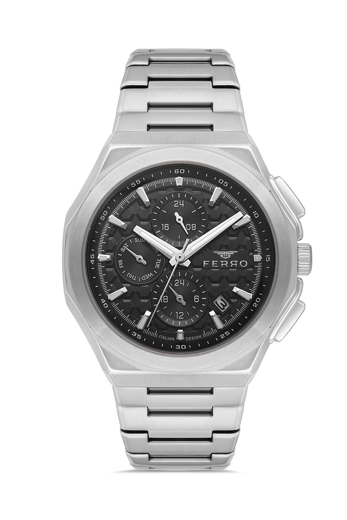 Ferro FM43024A-A2 Quartz Çelik Gri Siyah Kadran 43 mm Erkek Kol Saati