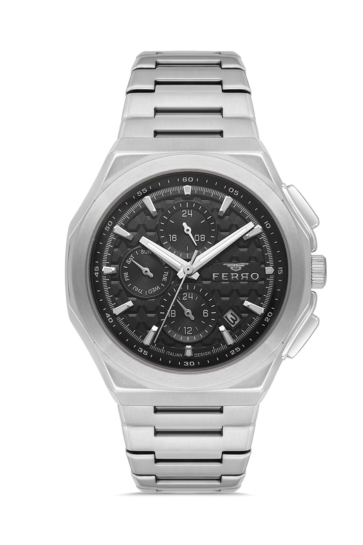 Ferro FM43024A-A2 Quartz Çelik Gri Siyah Kadran 43 mm Erkek Kol Saati