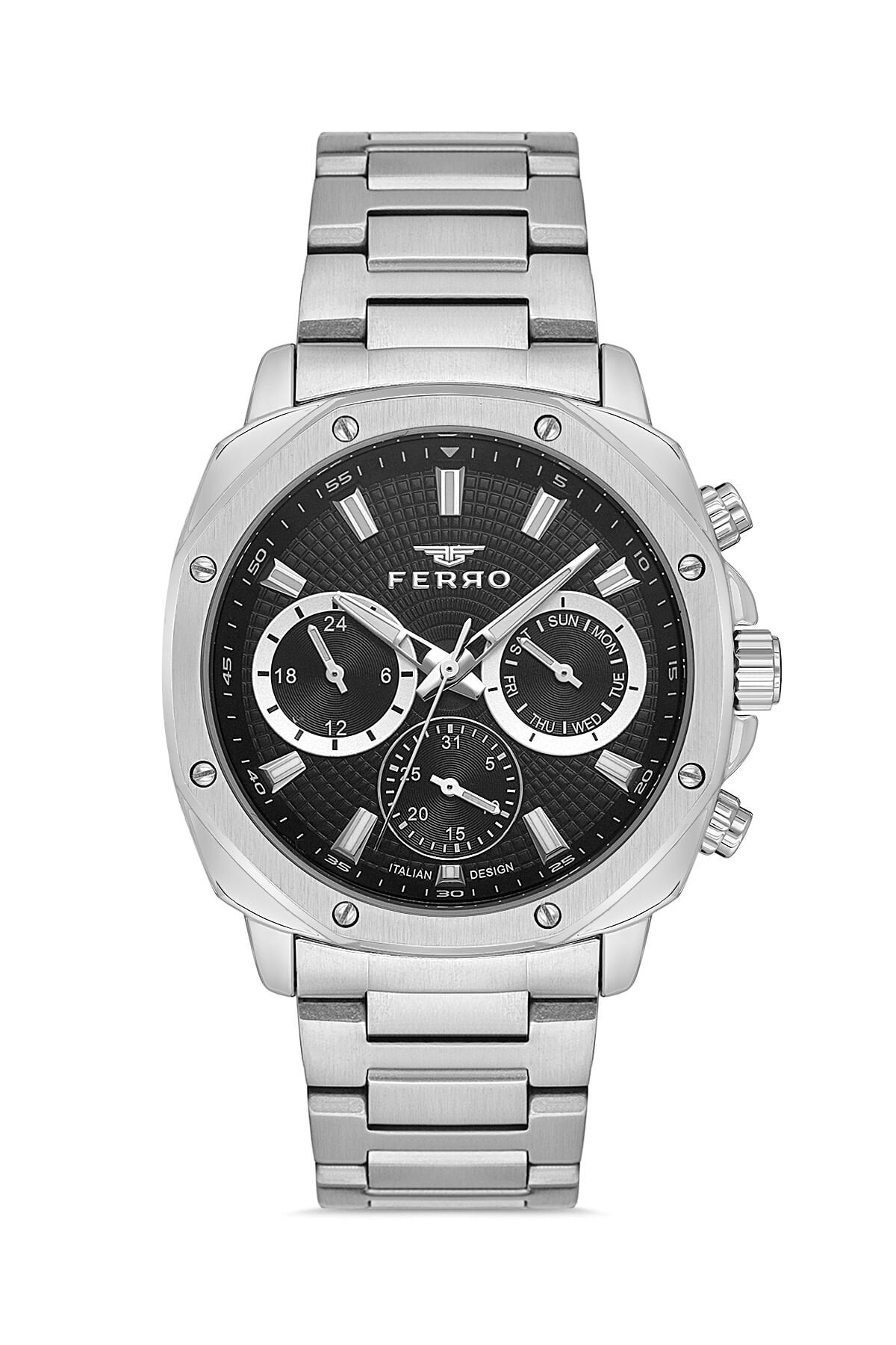 Ferro Gümüş Çelik Kordon Erkek Kol Saati FM11652A-A2 Fonksiyonları Aktif 3 ATM Su Geçirmez