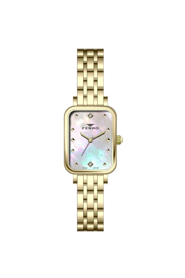 Ferro Sarı Çelik Kordon Kadın Kol Saati FL21742AWT-B 3ATM Su Geçirmez 2 Yıl Garantili HediyePaketli