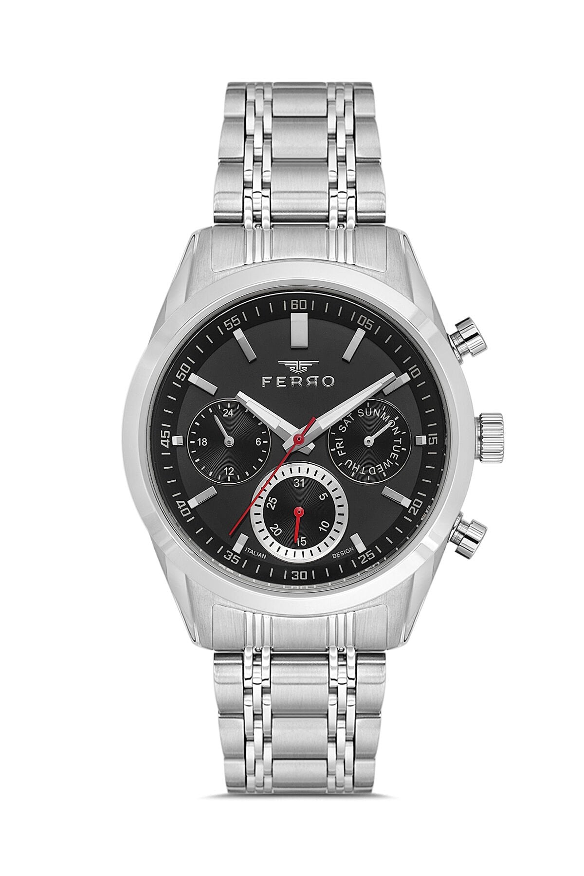 Ferro FM40152A-A2 Quartz Çelik Gri Siyah Kadran 41 mm Kordon Erkek Kol Saati