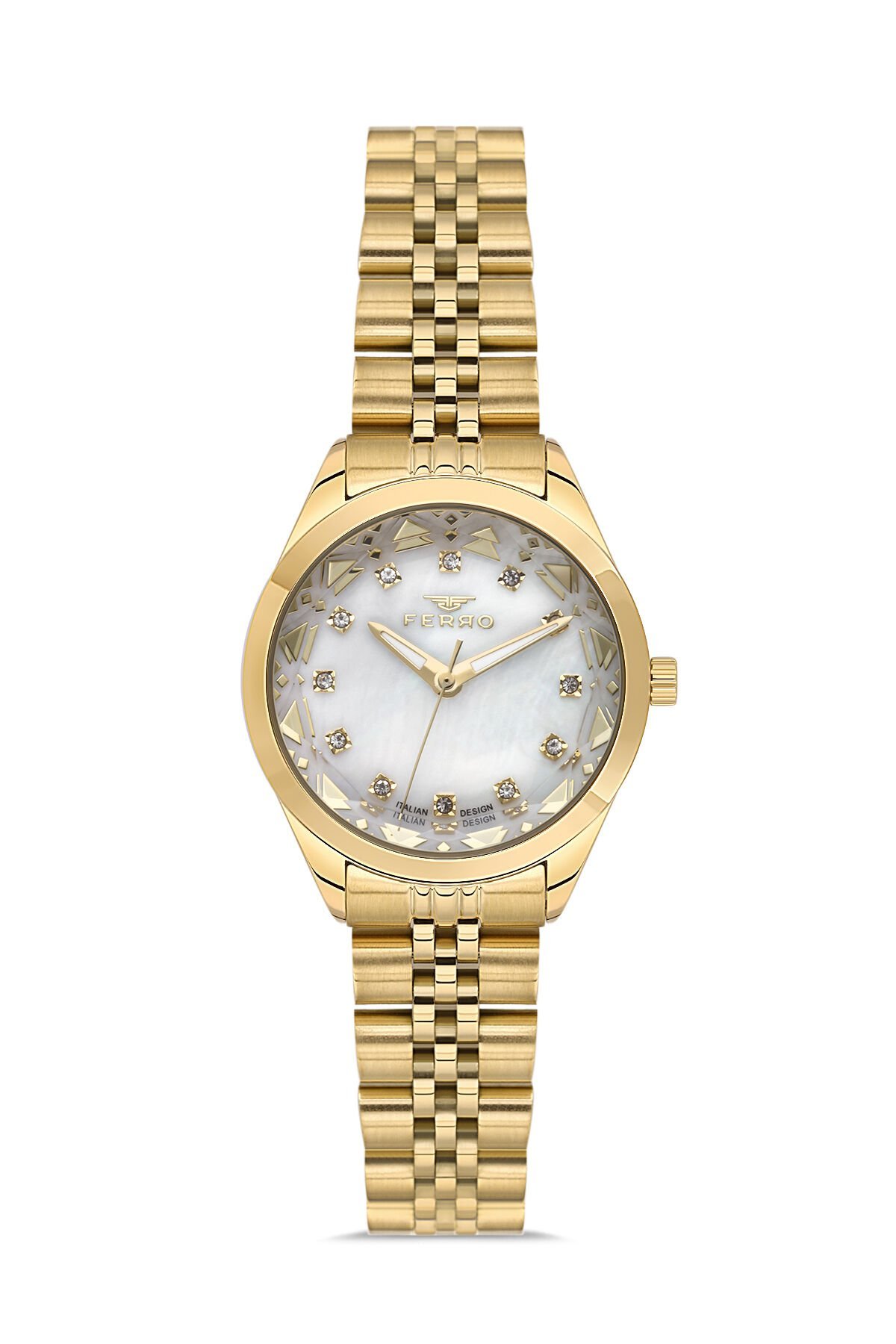 Ferro Sarı Çelik Kordon Kadın Kol Saati FL21741AWT-B 3ATM Su Geçirmez 2 Yıl Garantili HediyePaketli