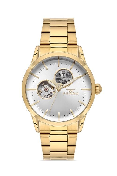 Ferro Sarı Çelik Kordon Erkek Kol Saati F31445A-B 3ATM Su Geçirmez 2 Yıl Garantili HediyePaketli